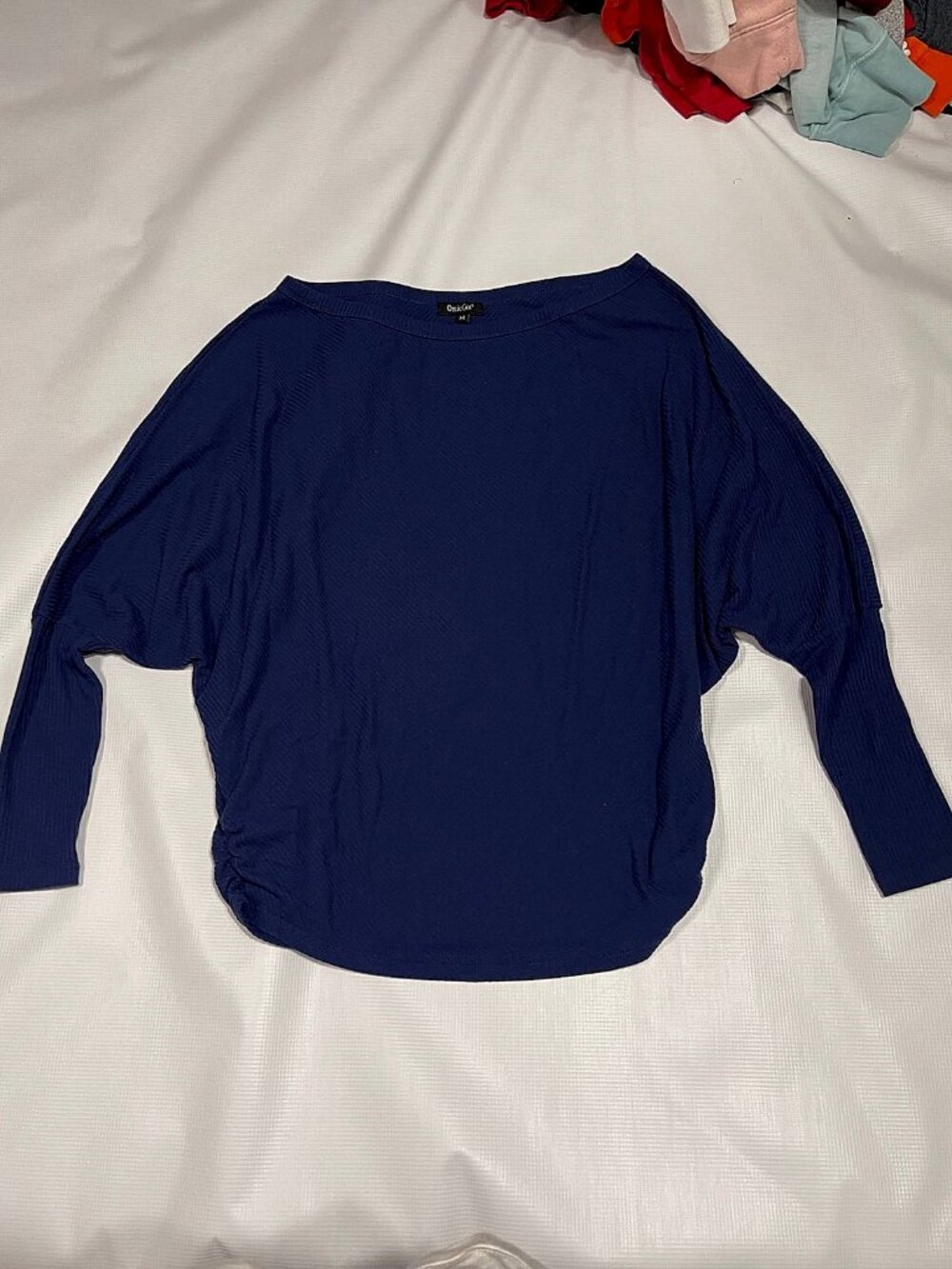 OmicGot Navy Blue Dolman Sleeve Boat Neck Blouse, Size M